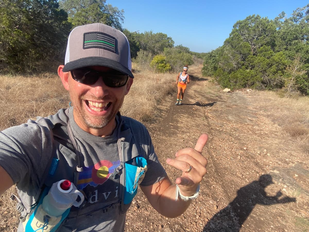 Dr. Dan Foss running at sunset in the Texas Hill Country